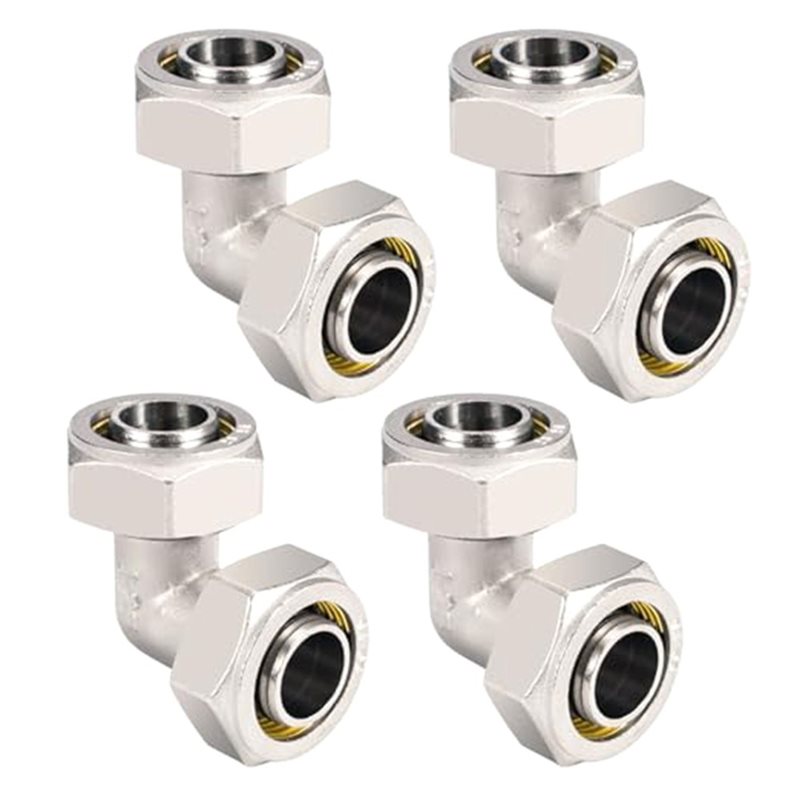 Compression Fitting Brass - DTA4-真鍮製、ニッケルメッキ仕上げのエアライン継手 4個入り、3/4インチエルボ、圧縮空気システム用、ガレージや作業場での空気配管用。